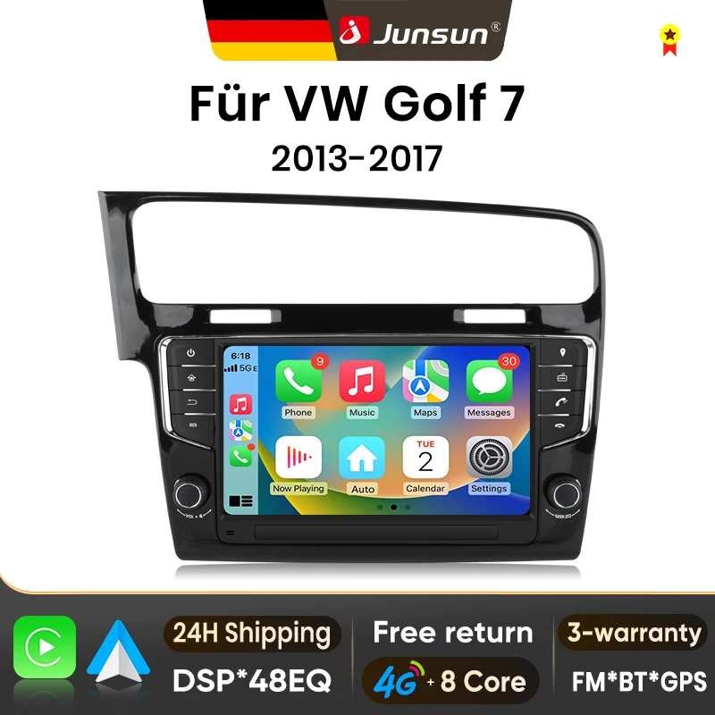 Autoradio Android 9 pouces Junsun pour VW Volkswagen Golf 7 2013-2017, sans fil, compatible Apple CarPlay, écran tactile IPS, lecteur multimédia vidéo, système intelligent automobile, autoradio 2 Din, BT 4G WIFI 8 cœurs, FM AM DSP RDS SWC DAB+