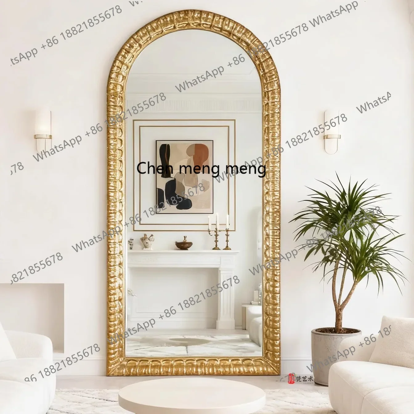 a17 French retro arched full-body mirror European light luxury home landing mirror clothing store light luxury