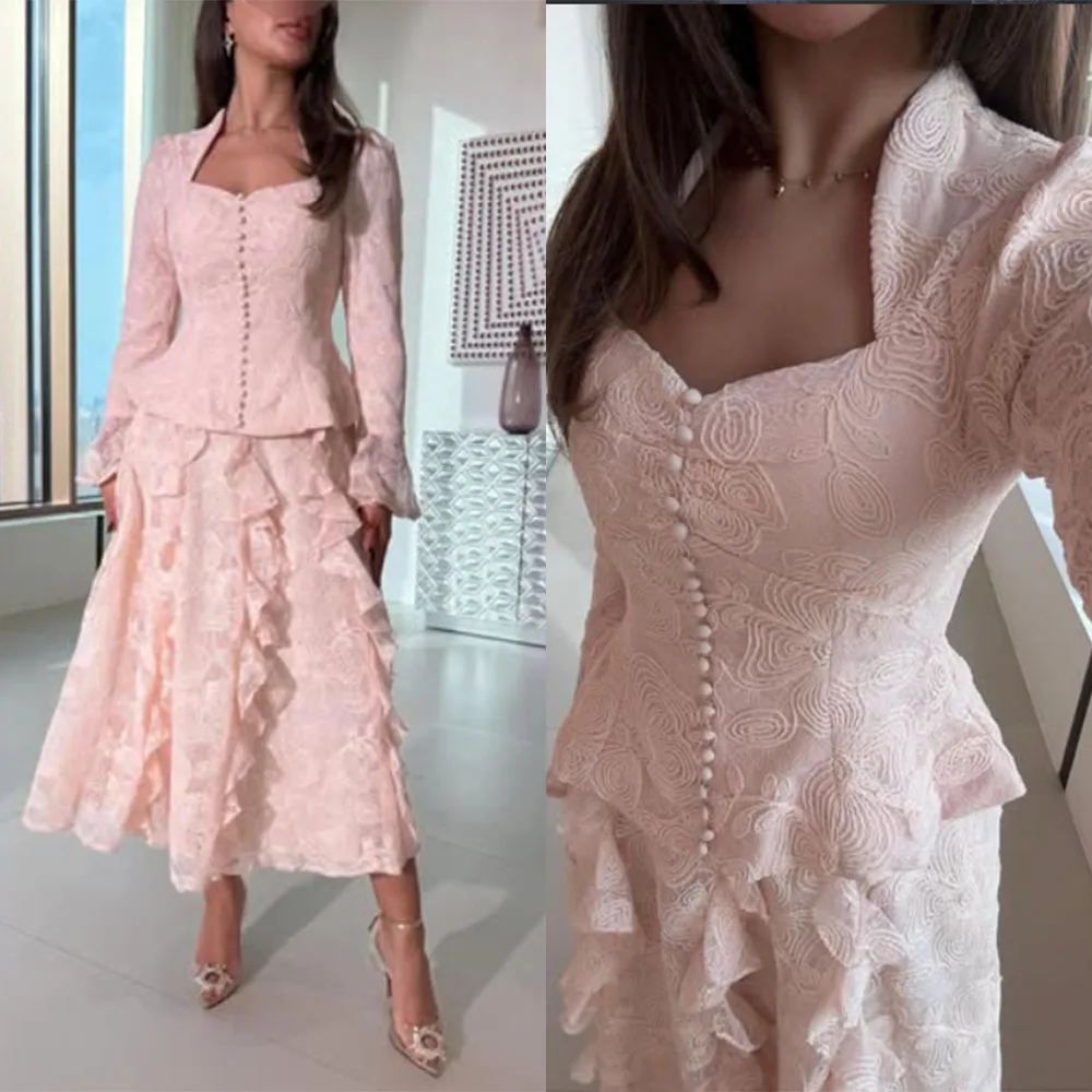 High Quality Customized A-line Pink Button Ankle Length V-neck Vestidos Elegantes Para Mujer Para Una Boda فساتين حفلات التخرج