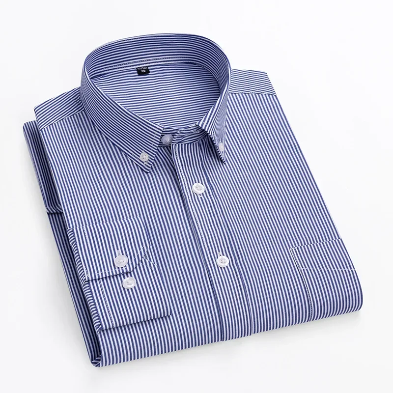 New men\'s striped long sleeved shirt, casual, simple and comfortable for external wear, lapel business shirt