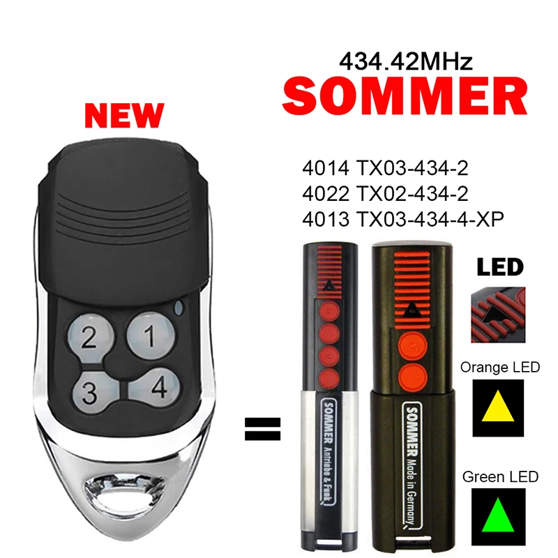 

100% Compatible SOMMER TX03 434 4 XP 4013 TX03-434-4-XP 4014 TX03-434-2 4022 TX02-434-2 434.42MHz Garage Door Remote Control