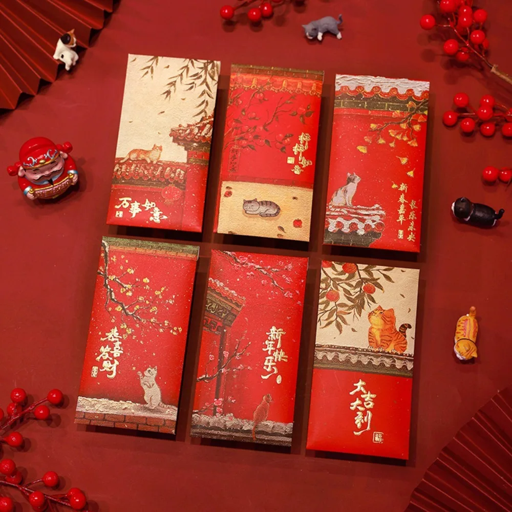 

Creative Cat Pattern Forbidden City Red Envelope Blessings Printing Thickened Red Packet Rectangular Paper HongBao Wedding