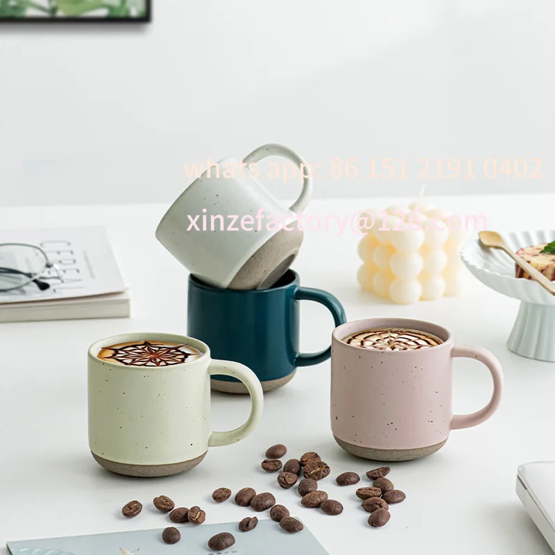 

Customizable Custom Modern Design White Small frosted ceramic tumblers Unglazed Base Speckled Coffee Mug With Handle Speckled Ce