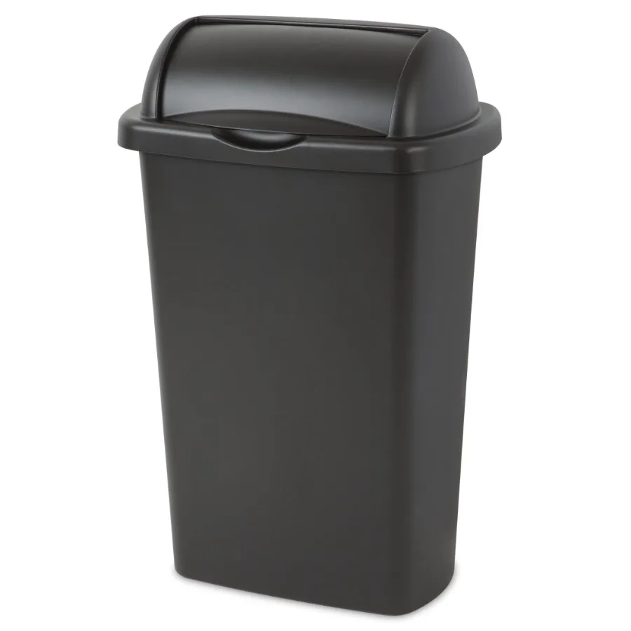 

Large Kitchen Trash Can, 13 Gallon Plastic Garbage Bin with Roll Top Lid, Black