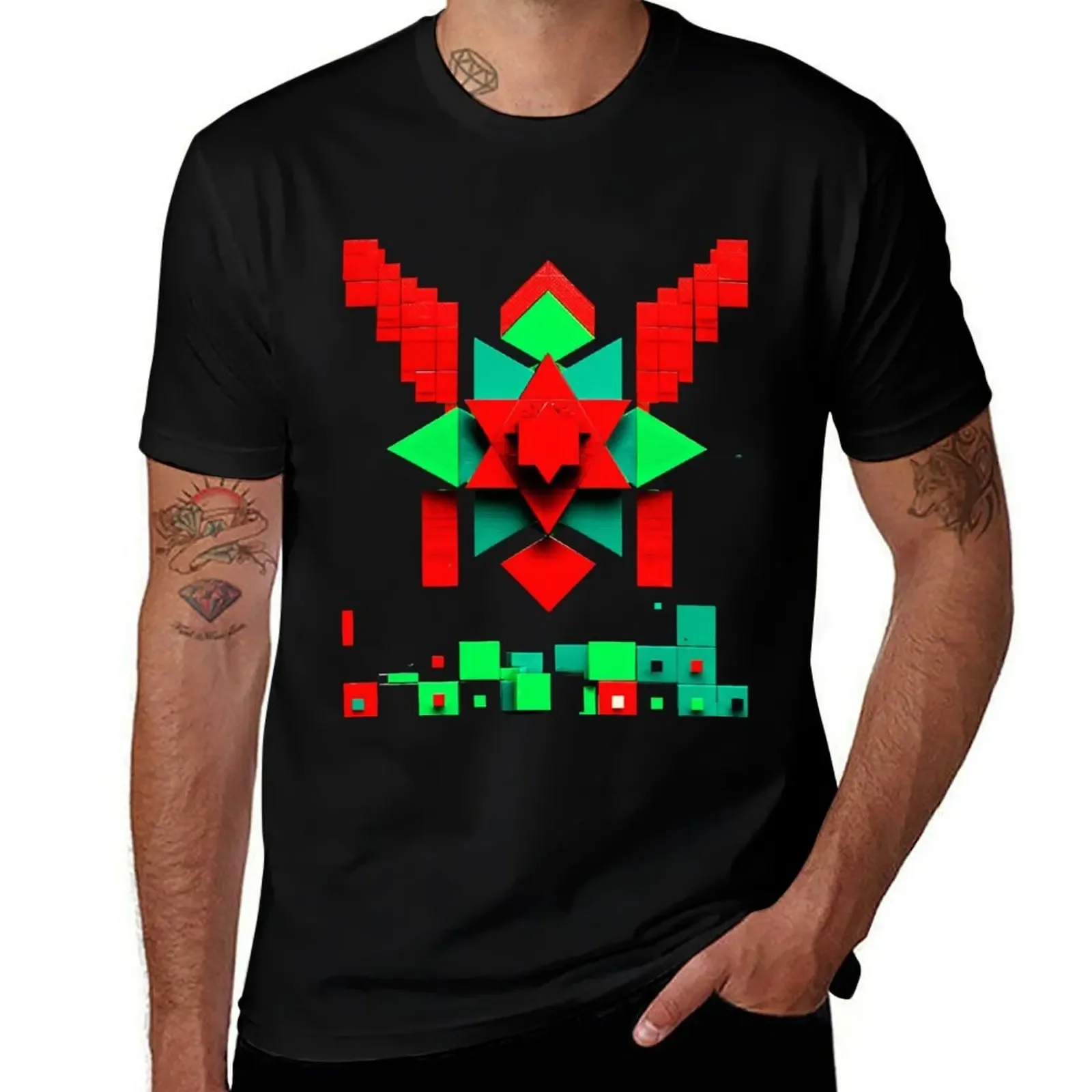

SOULIV8 The Souk Collection – Retro Geometric Warrior Red & Green 80s Pixel Art Design for Streetwear & Home Decor T-Shirt