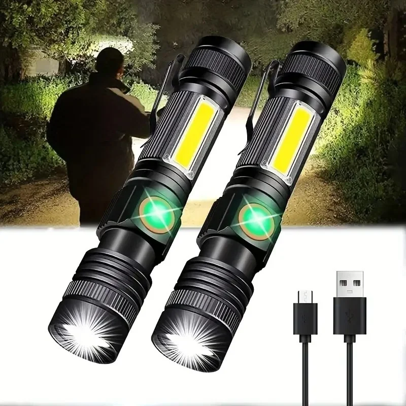 

Powerful LED Flashlight Mini Magnetic High Power Tactical Torch 4 Mode USB Rechargeable Camping Lantern Use 18350 Battery