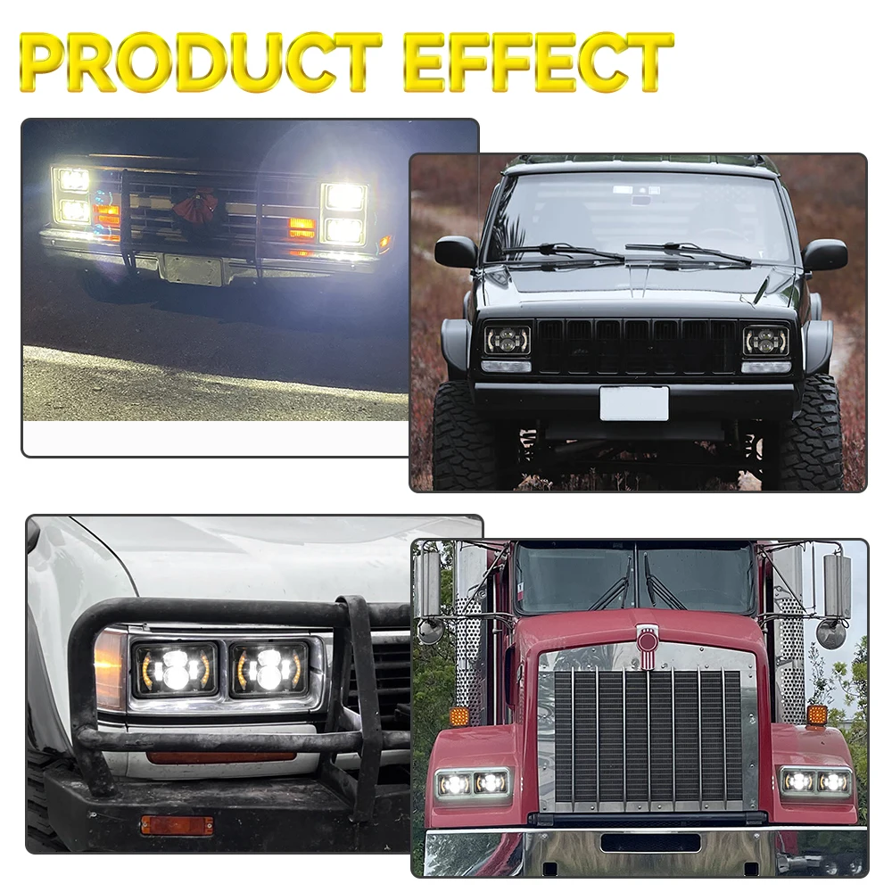 4x6 Square Led Headlight Sealed High Low Beam DRL Turn Signal Light for Kenworth Peterbilt H4651 H4652 for Chevrolet S10 1995