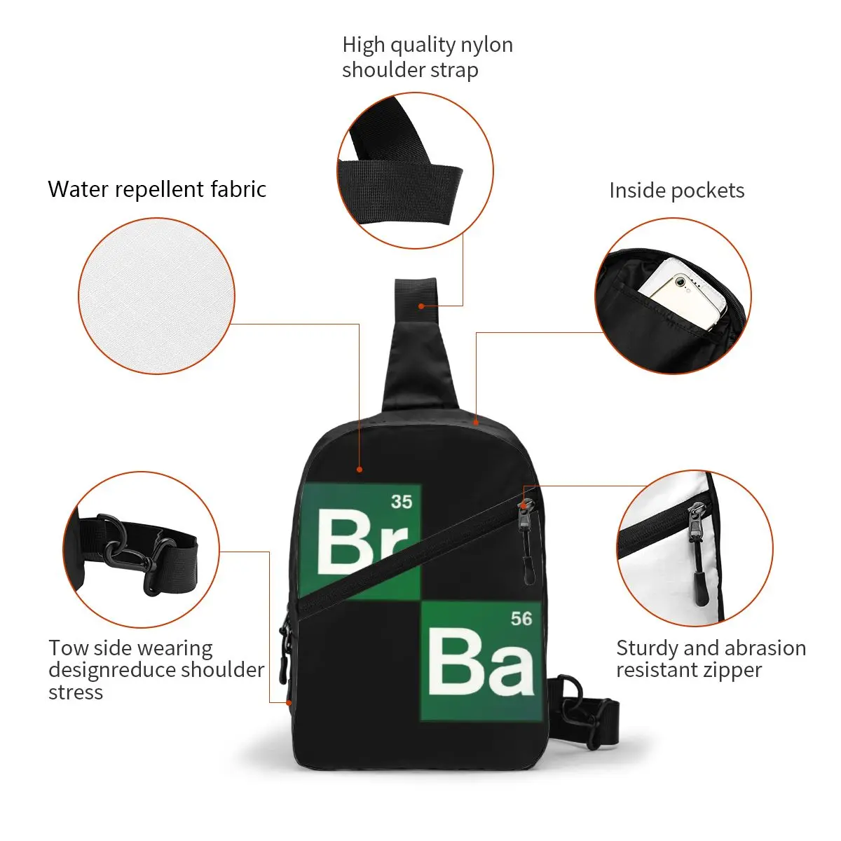 Breaking Bad Elements Crossbody Sling Backpack Men Custom Tv Show Chest Shoulder Bag for Traveling Daypack