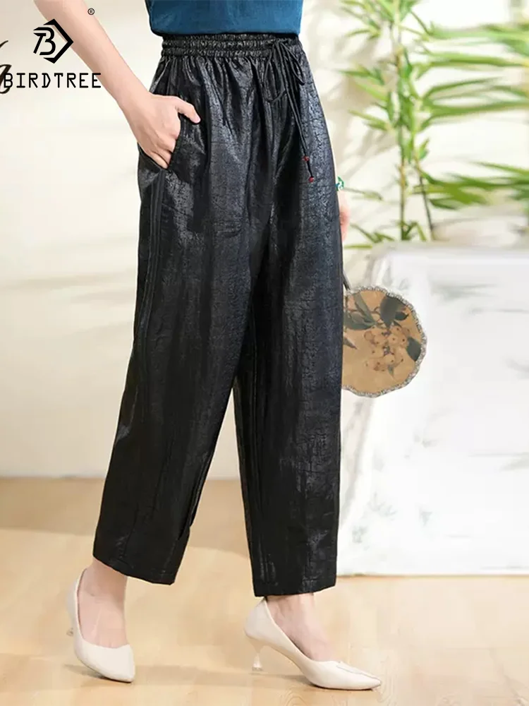 

Birdtree, 100%Natural Silk Wide Leg Pants, Women's High Waist, Retro OL Loose Oversize Trouser, 2024 Spring Summer B440126QM