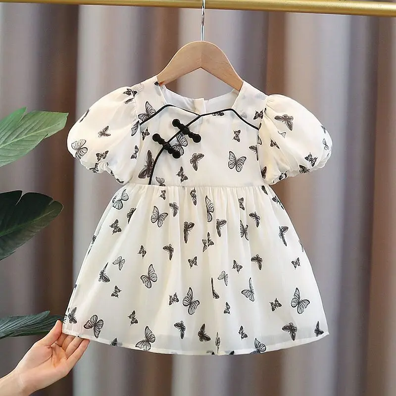 Summer Hanfu New Chinese Children's Clothing Girls' Printed Western Style Cheongsam
