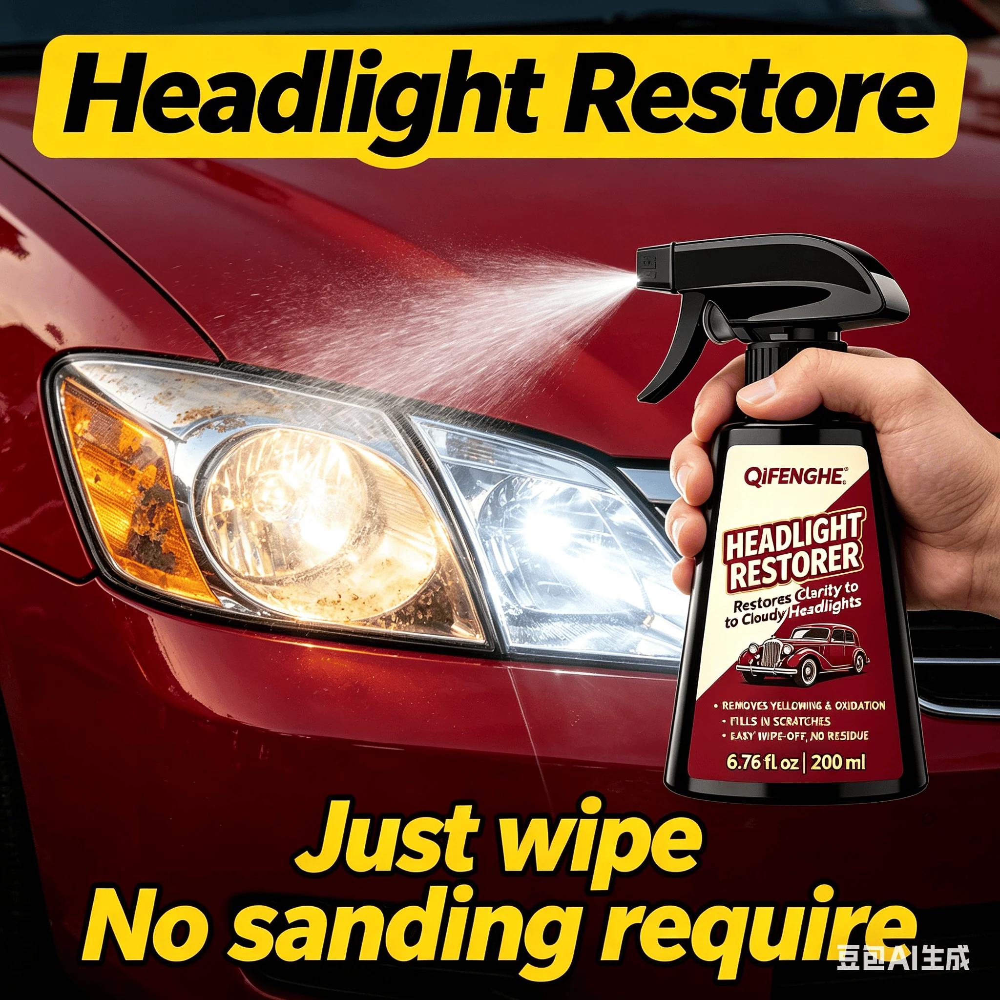 

QiFENGHE Headlight Cleaner & Restorer - Fast Acting Heavy Duty Automotive Oxidation Remover for Headlights, Taillights & Foggy P