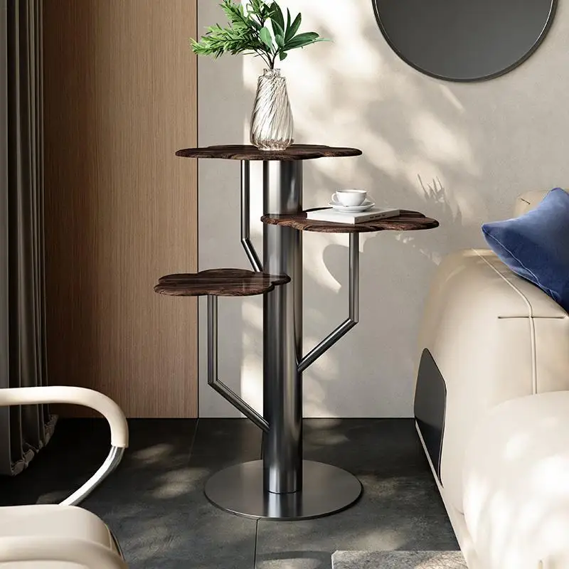 Italian minimalist flower shelf, living room floor-to-ceiling walnut high-end balcony