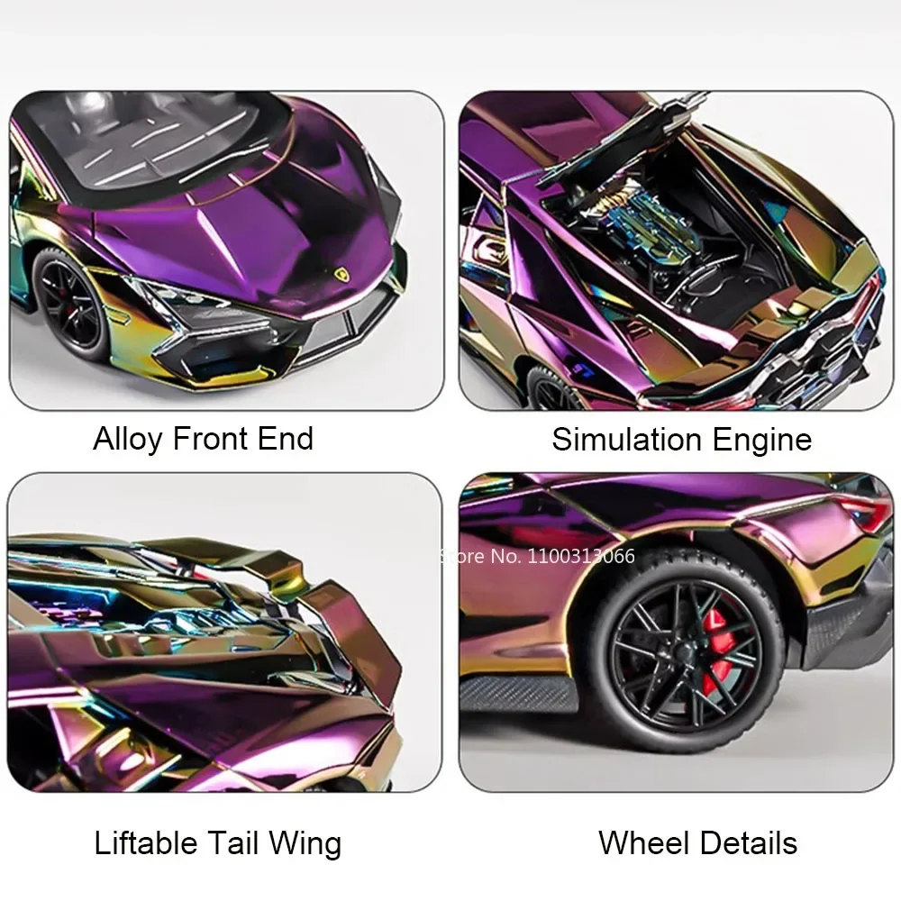 1:24 Lambor Revuelto Toys Cars Models Alloy Diecast with Light Sound Supercar Wheel Pull Back Vehicles Kids Children's Day Gifts