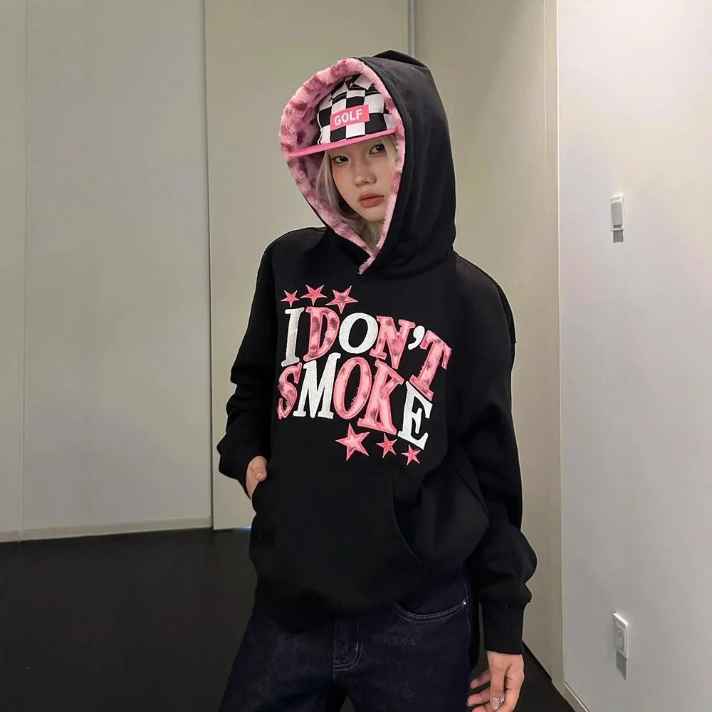 Amerikanischer Retro-Hoodie mit Leopardenmuster und Buchstabenstickerei, übergroßes Unisex-Paar-Sweatshirt, gemütliche Wintermode-Oberteile