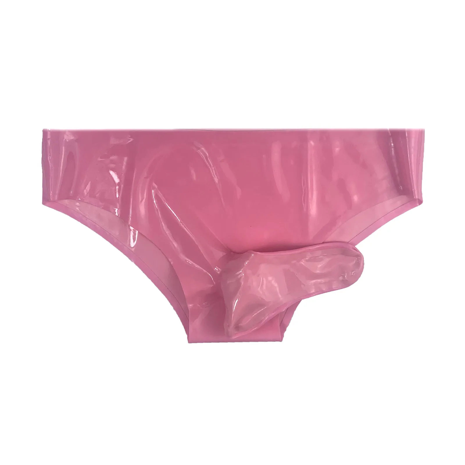 

MONNIK Latex Briefs Rubber Men Pink Tight Shorts with Straight 16cm Sheath(Condom) Underwear for Fetish Party Bodysuit Club