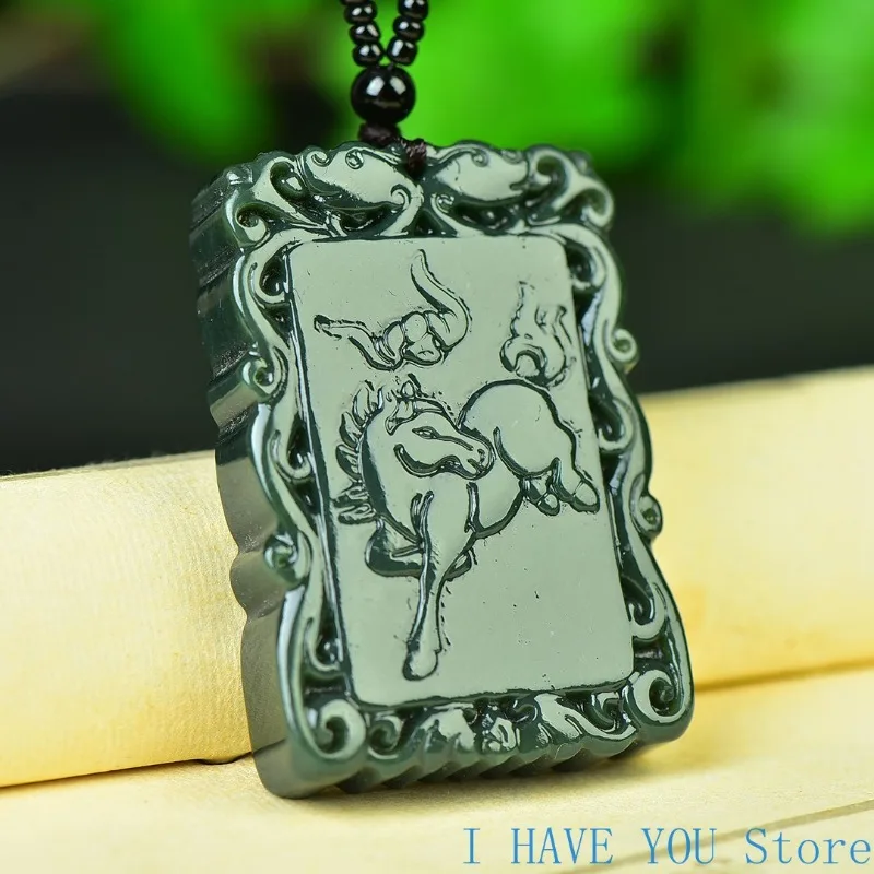 100% Natural Hetian Jade Pendant Horse To Success Necklace Double Sided Hand Carved Men and Women Jewelry Jewelry Free Shipping