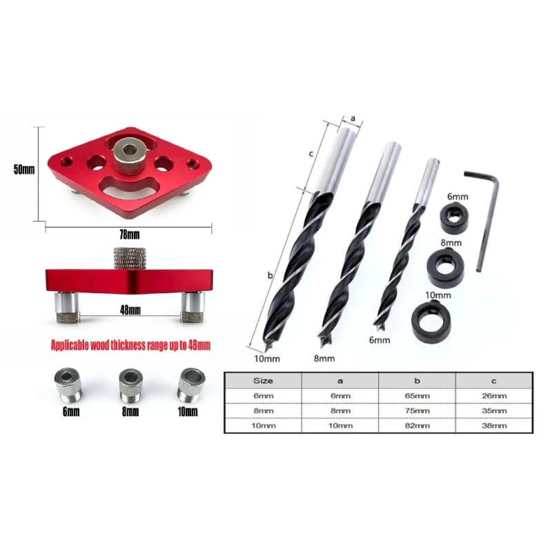 Holzbearbeitungsbohr-Locator Vertikale selbstzentrierende Bohrführung Holzbearbeitungs-Dübelwerkzeug für präzises Lochstanzen
