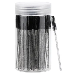 50 disposable eye black sticks, crystal eyebrow bobbin brush for extending eyelashes, mascara brush with container