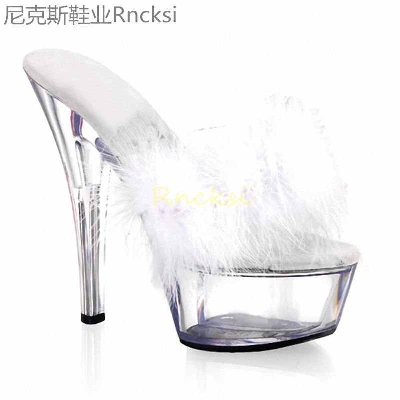 15cm Cool women wear the new black Mao Mao in summer, and drag the spring and autumn slippers and autumn high heels in summer.