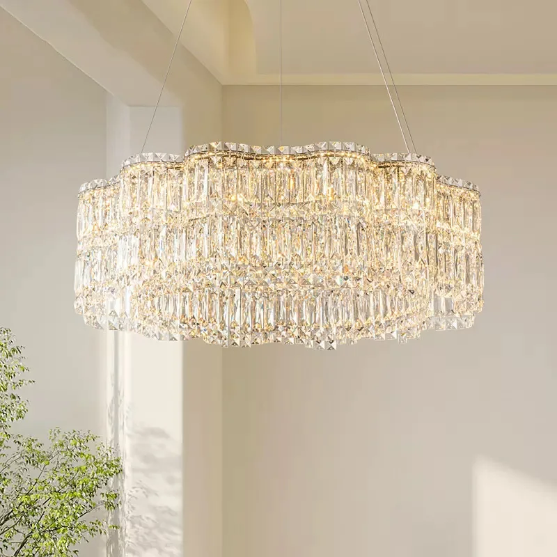 Modern Home Luxury LED K9 Crystal Chandelier Dimmable Ceiling Pendant Lights for Villa Living Dining Room Bedroom Decor Lighting