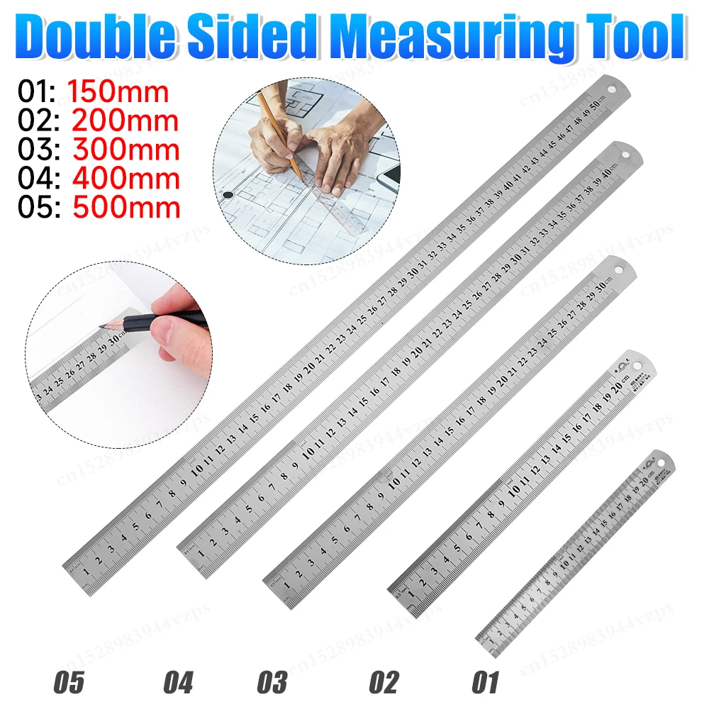 Stainless Steel Ruler 15/20/30/40/50cm Metal Straight Ruler for Home School Precision Measuring Drawing Tool Supplies Engineer