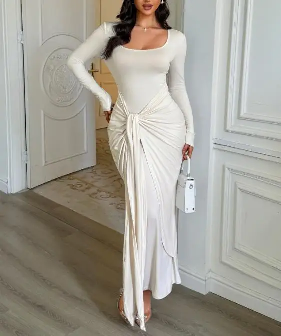 

Vacation Long Sleeved, Hip Hugging, Long Skirt, Women's Dress, Autumn/winter 2025