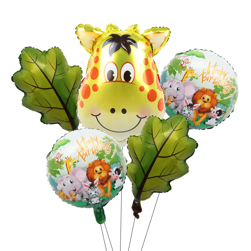 5pcs Jungle Safari Animal Cow Monkey Lion Giraffe Head Balloons Spring Theme Balloon Kids Birthday Party Baby Shower Decorations