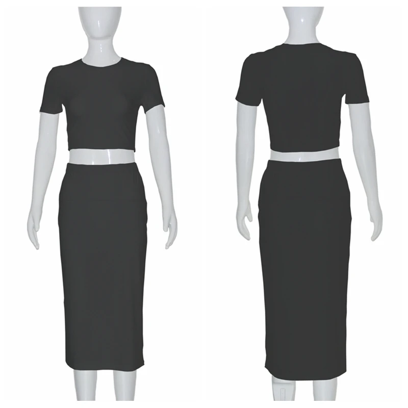 Damen kleid setzt Kurzarm Crop Tops und Mid Calf Rock Anzug Mode 2 Stück Set schlanke Büro Dame Sommer anzüge Kleidung qx2413 – Detail 6