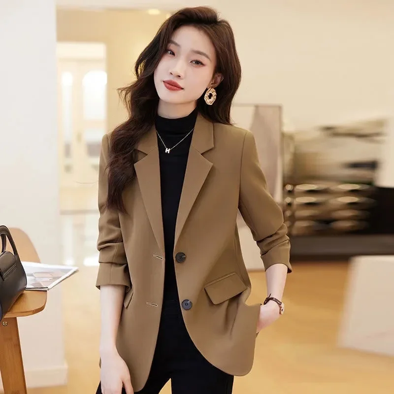 Blazer de oficina con muescas para mujer, traje de manga larga con botonadura única, Tops elegantes, novedad de otoño, 2024