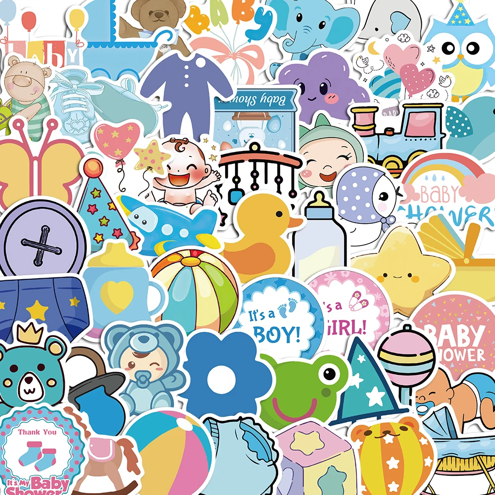 

10/50PCS Baby Shower Cartoon Stickers For Kids Pack DIY Skateboard Motorcycle Suitcase Stationery Decals Decor Phone Laptop Toys