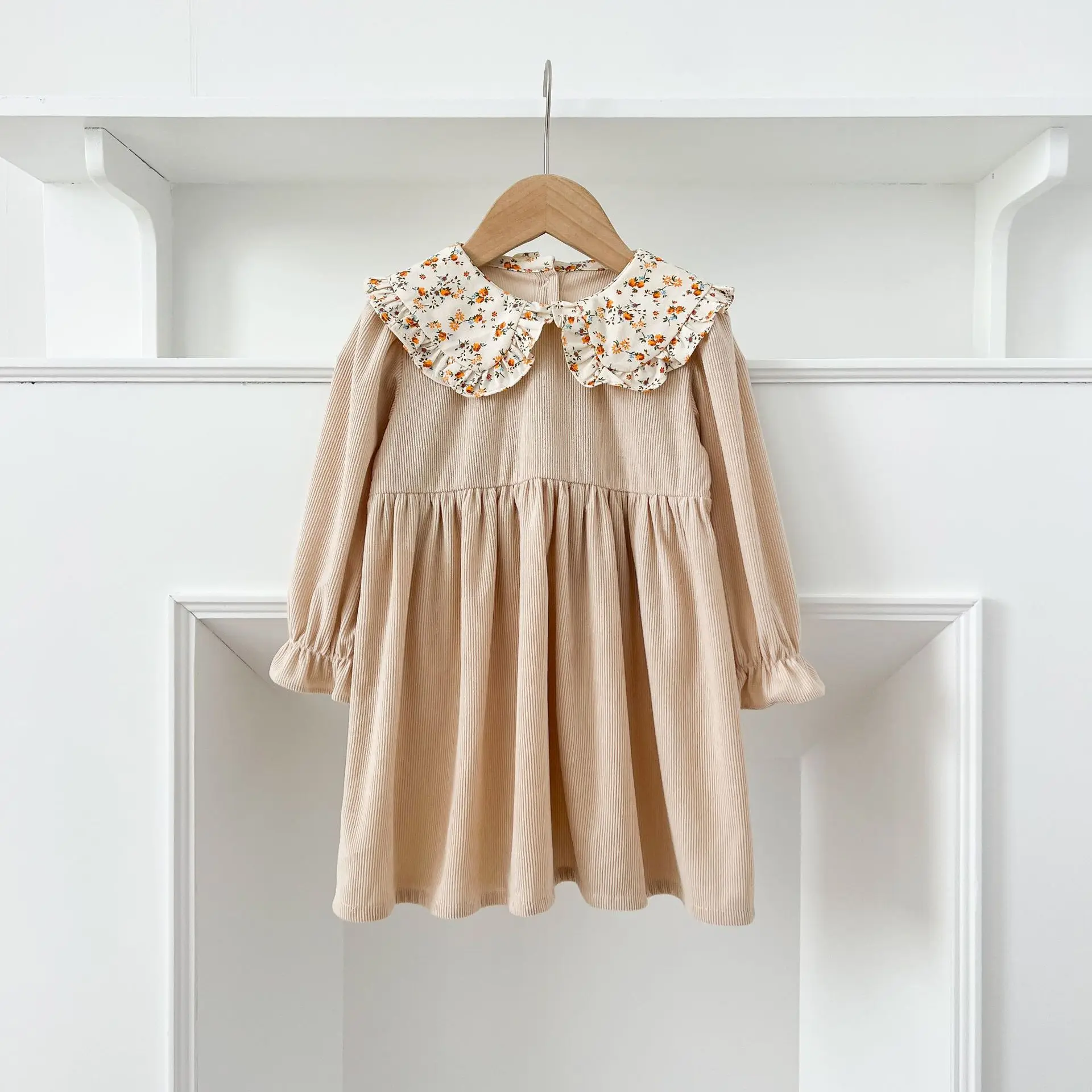 Spring 2025 Kids Dress for Girls Cute Flower Print Long Sleeve Princess Style New Arrival