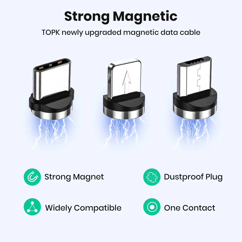 TOPK 5-Pack Magnetic Plug Connector Universal Round Magnetic Cable Type C Micro USB Magnet Replacement Parts for Mobile Phones