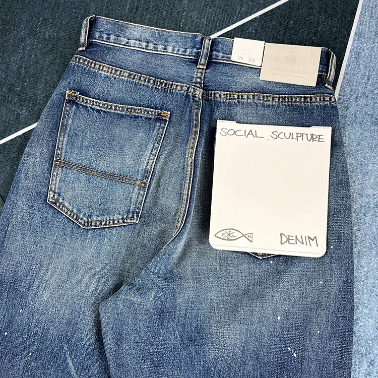 American Cityboy Paint Stains Jeans affusolati in cotone 100% per uomo Pantaloni larghi in denim spesso a gamba dritta per l'autunno retrò invecchiato