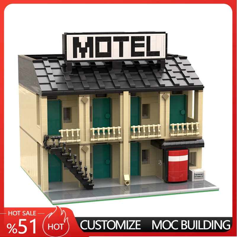 2258 pièces Blocs de construction modulaires personnalisables MOC Motel Vue sur la ville Technologie Éducatif DIY Jouet d'assemblage pour garçons Cadeau