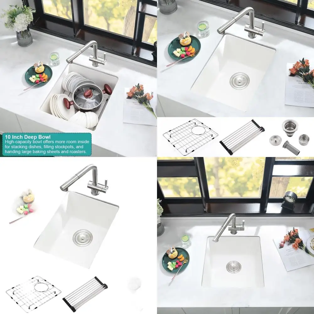 

12 белых кварцевых барных раковин под креплением — мини-раковина с одной чашей 12x15 для кухни и влажного бара на колесах