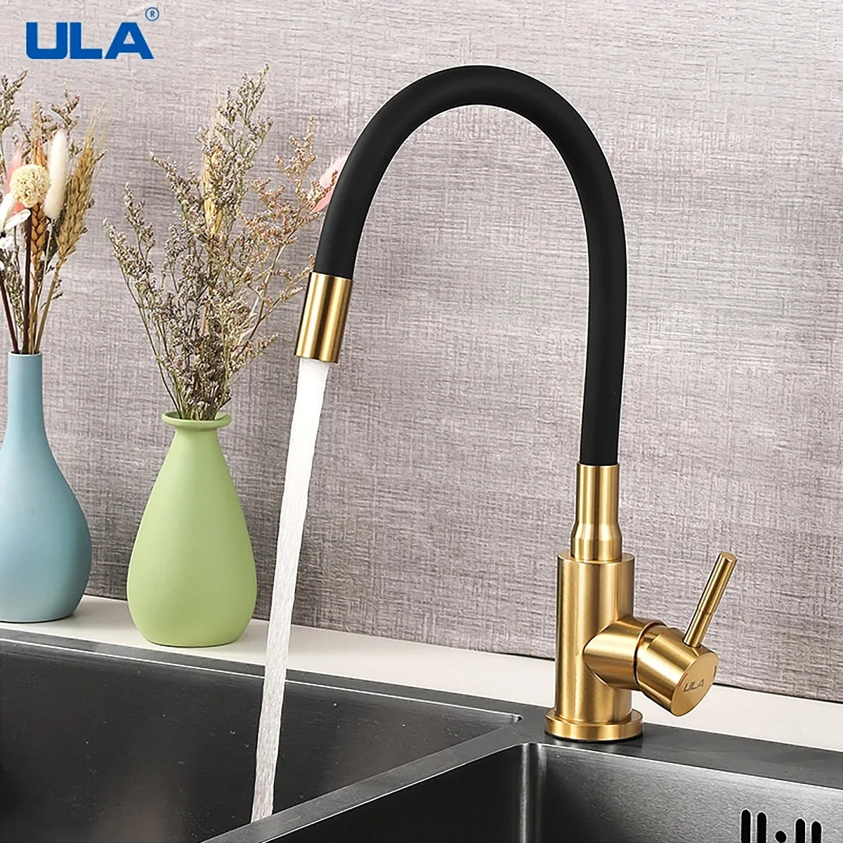 

A Set Of Gold Brushed Or Black Stainless Steel Universal Rotati Kitchen Faucet Colorful Hose Kitchen Hot&Cold Water Mixer Tap