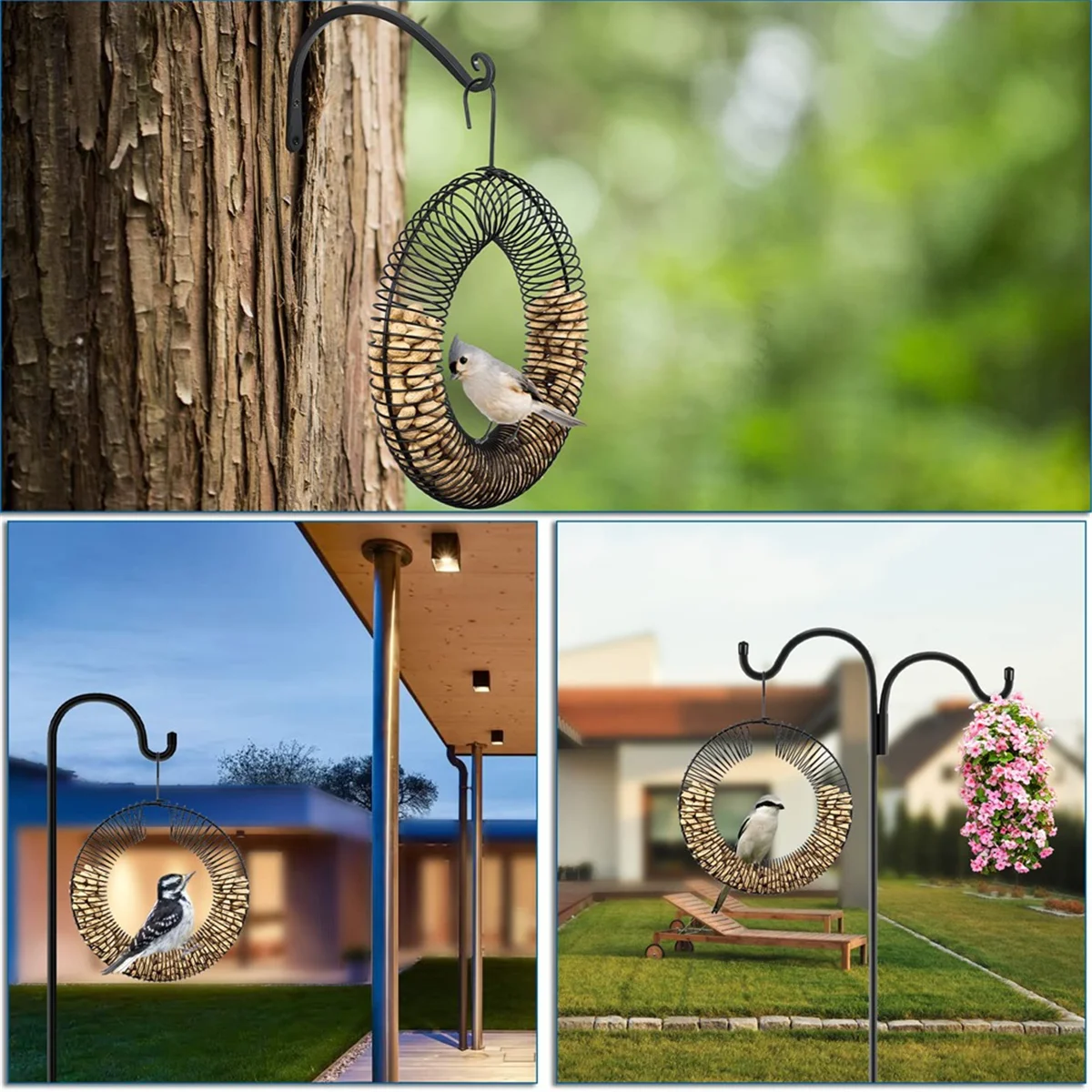 BAAU Peanut Wreath Bird Feeder 16 Inch, Rust & Waterproof Solid Steel DurableWhole Peanut Wild Bird Feeder with Hanging Hook