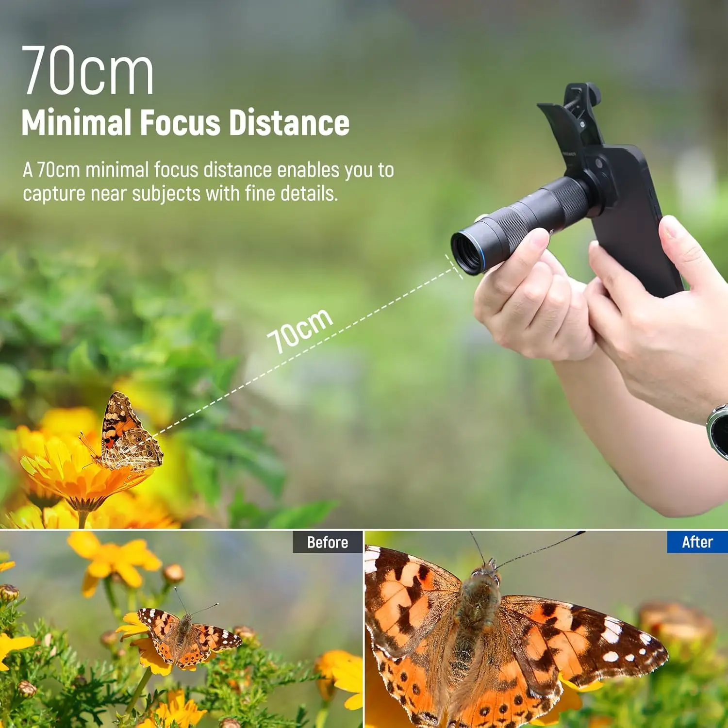 NEEWER 400 mm Teleobjektiv mit 17 mm Gewindeobjektivclip, 70 cm minimaler Makrofokusabstand, für iPhone Samsung – Detail 2