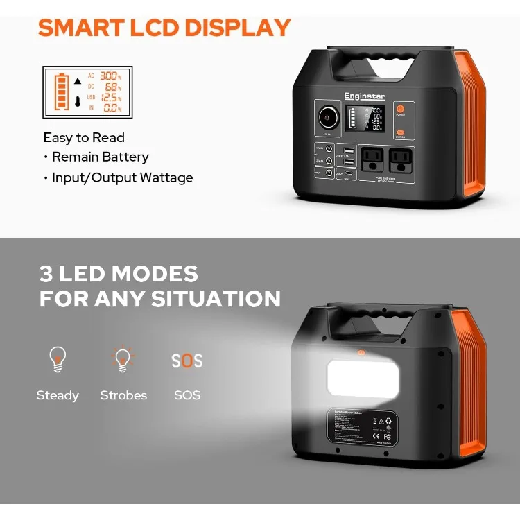 Estación de energía portátil, Banco de batería de 300W, 296Wh, con salida de CA de onda sinusoidal pura de 110V, para exteriores, Camping, caza y emergencia