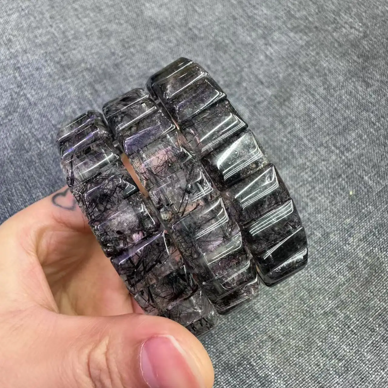 New Natural Black Rutilated Rectangle Beads Bracelet AAAA GOOD Quality Gemstone Jewelry Bangle Christmas Lovers Gift Men Women