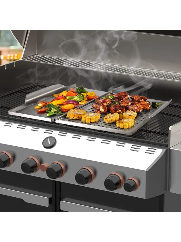 Plaque de Barbecue carrée en acier inoxydable 2 en 1, accessoires de Barbecue, assiette de Camping en plein air pour légumes, 1 pièce