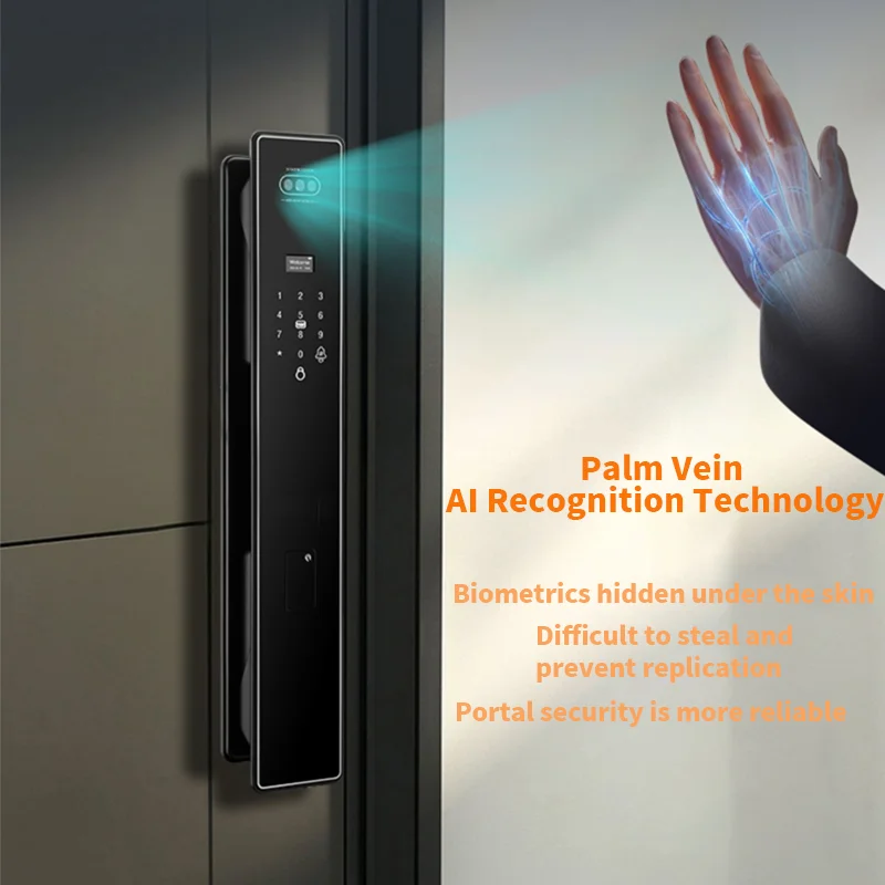 Aluminum Alloy Smart Door Lock Front Door-3D Face/Palm Vein Recognition + Touchscreen Keypad Remote Video Voice Intercom