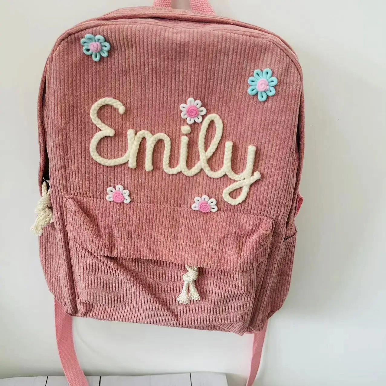 Zaino per bambini personalizzato, zaino in velluto a coste ricamato, ritorno a scuola, zaino con nome per bambini, borsa da scuola per college, bambino, con nome