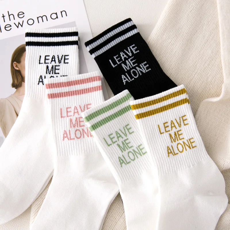 5 Pairs of Spring and Summer Letters WOMEN'S Socks Cartoon Cute Cotton WOMEN'S Socks Long Letters Harajuku WOMEN'S Socks