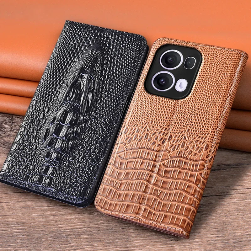 For OPPO Reno13 Reno 13 Pro 5G Flip Case 3D Crocodile Head Magnetic Cover Cowhide Genuine Leather Card Pocket Wallet Covers