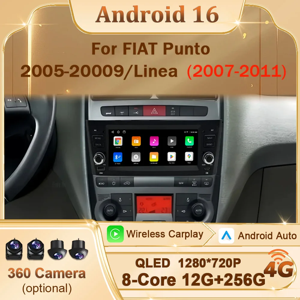 Carplay Android para FIAT Punto 2005-2009 Linea 2007-2011, Radio para Auto, Reproductor Multimedia, Pantalla Dividida, DSP, Estéreo, GPS, Navegación, WIFI