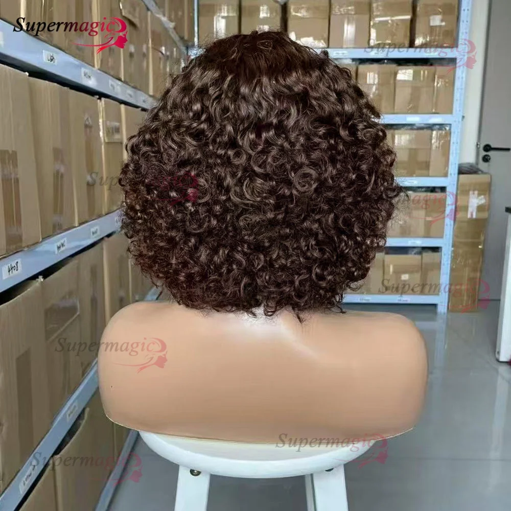 شوكولاتة براون # 4 12 بوصة موجة المياه غلويليس شعر مستعار شعر الإنسان جاهز لارتداء متموج ريمي الشعر الهندي غير الدانتيل بوب شعر مستعار مع الانفجارات