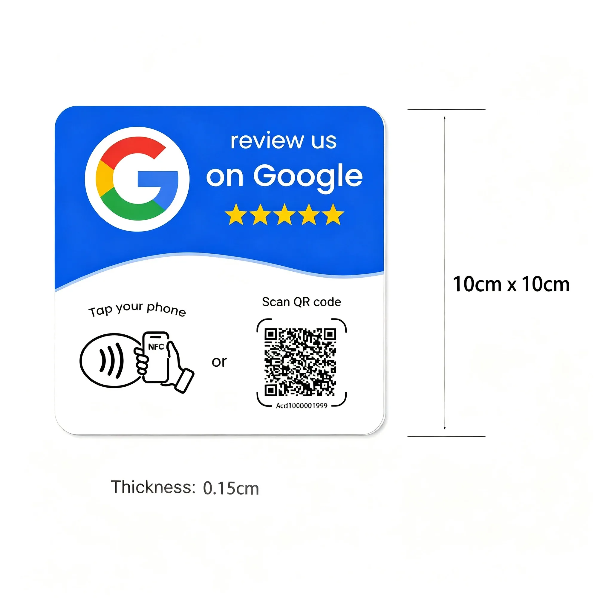 Programmable NFC Review Card NTAG215 13.56MHz Dynamic QR Code Square Adhesive Table Sticker for Google Review Sensing Rating