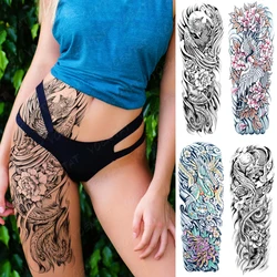 Tatuagem temporária à prova dwaterproof água adesivo peônia guindaste phoenix crisântemo preto grande braço cheio mangas falso tatoo homem mulher arte do corpo