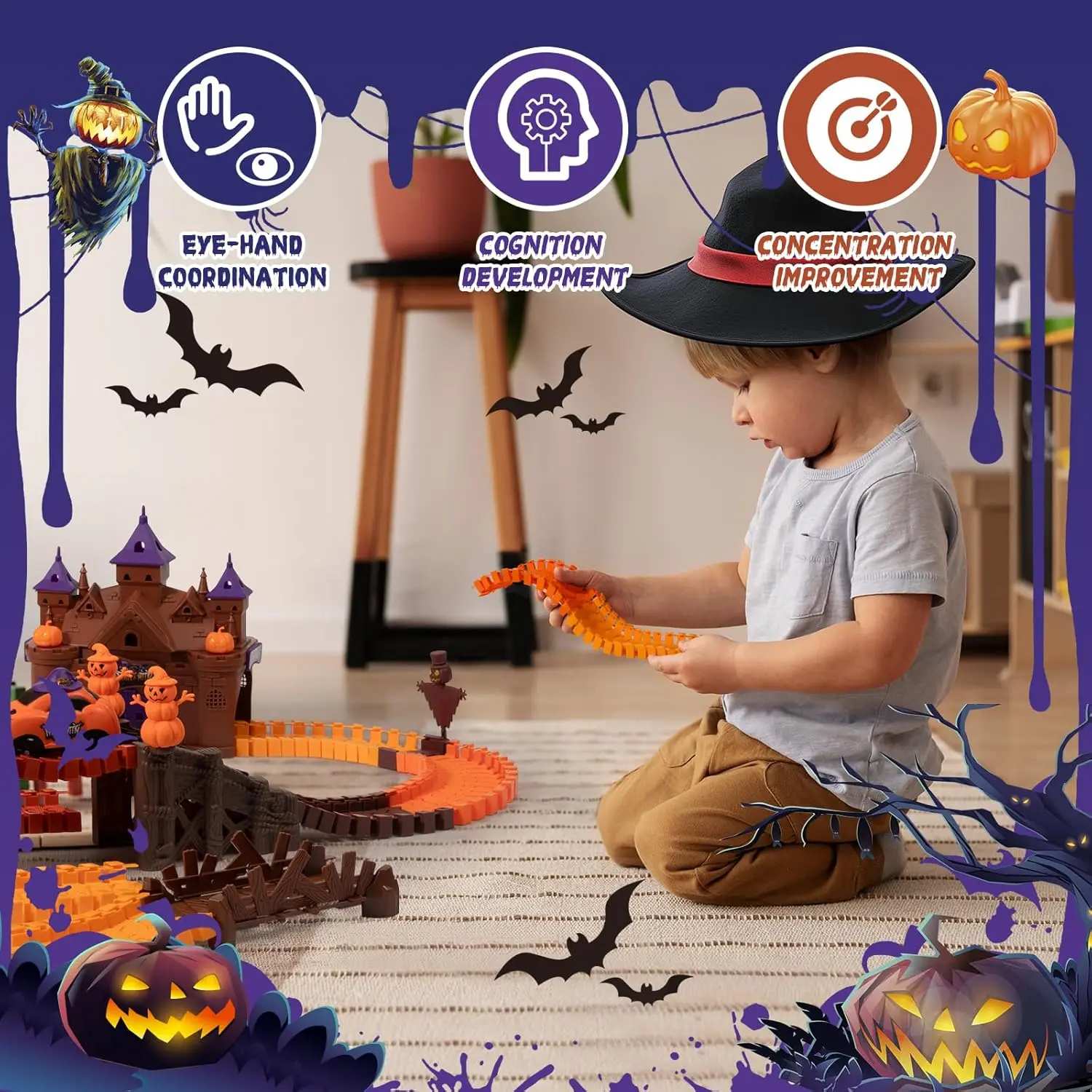 Halloween Race Track Toys for Kids Halloween Flexible Car Tracks Set, Best Gifts for Toddlers